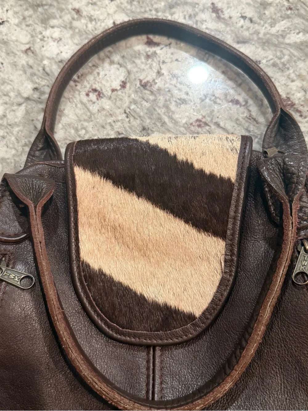 Classic Dark Brown Leather Hobo with Zebra Accent Flap